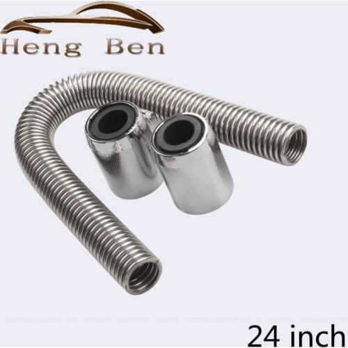 24" Stainless Steel Flexible Upper / Lower Radiator Hose & w/ Chrome Caps V8 Kit