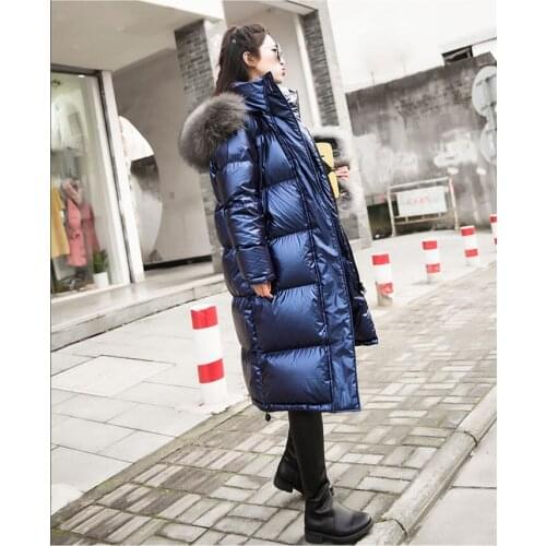 Glossy Down Coat Winter Womens Waterproof Epaulet Jacket Large Size Loose Warm Thick Long Parka Hooded jaqueta feminina f1662