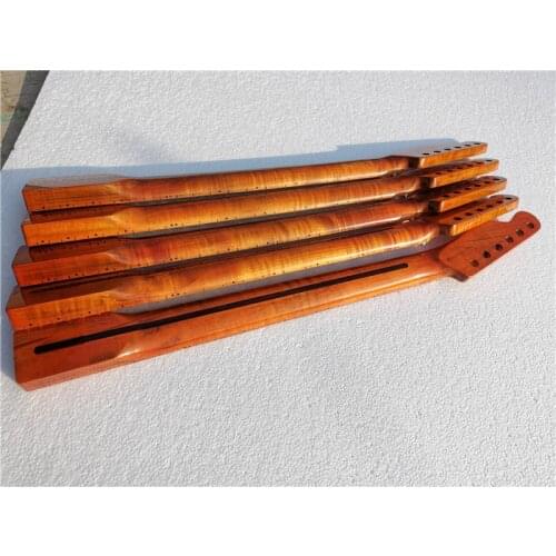 Tiger Flame Maple Guitar Neck 21 Fret 25.5inch Dark Yellow Pearl Dot Inlay DIY