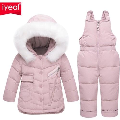 IYEAL Baby Girl Winter Clothes Sets Hooded Kids Down Jacket Overalls Jumpsuits Snow Wear Children Boys Clothing 1 2 3 Years