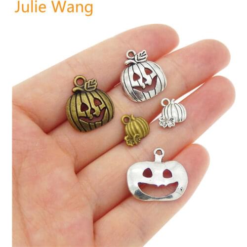 Julie Wang 10-25PCS Halloween Charms Vintage Pumpkin Mixed Antique Colors Necklace Pendant Jewelry Making Accessory