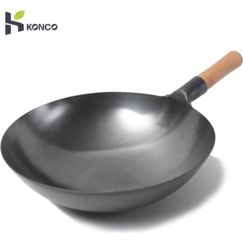Konco Iron Wok Traditional Hand Hammered Iron Wok,Chinese Cooking Pot General Use for Gas and Induction Cooker