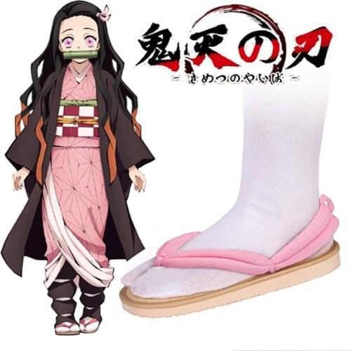 Cosplay Anime Demon Slayer Shoes Costume Accessory Kamado Nezuko Clogs Kimono Flip-flops Kimetsu No Yaiba Geta Slippers Shoes