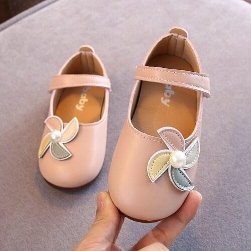 Girls Leather Peas Shoes 2021 Autumn New Childrens Shoes Princess Student Casual Flats Baby Shoes Cute Fashion Pearl Chic 21-30