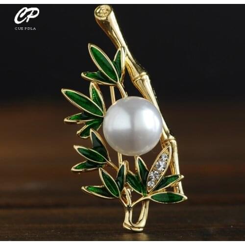Creative Bamboo Brooches For Women Rhinestone Leaves Brooch Pins Banquet Party Jewelry Broche