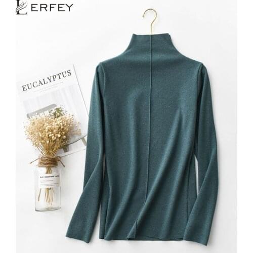 LERFEY Autumn Spring Women Causal Solid T Shirt Long Sleeve Slim Turtleneck Warm T Shirts Lady Girls Basic Tees Clothing Tops