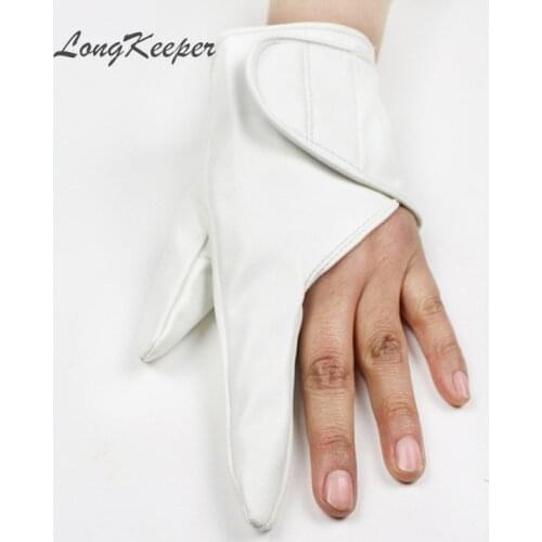 LongKeeper New Arrival Party Women Gloves Fingerless Sexy Ladies Leather Mitten Dancing Showing Luvas Black Gold White Red SXJ79