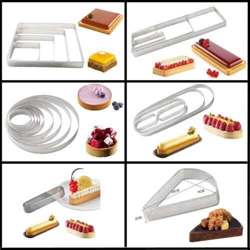 Meibum Various Shapes Stainless Steel Tart Ring Fruit Cream Pie Pan French Cheese Mousse Dessert Cake Mold Pizza Baking Tools