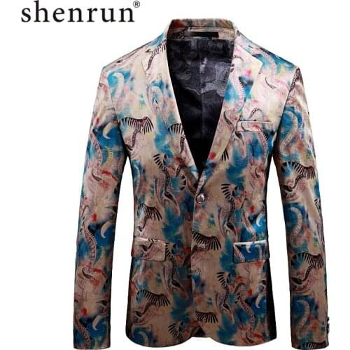 Shenrun Fashion Print Mens Blazer Slim Fit High Quality Groom Suit Jacket Party Prom Stage Show Costume Stylish Jackets For Men