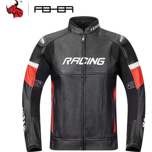 FEHER Men Motorcycle Jacket Cowhide Leather Motocross Jacket Retro Chaqueta Moto Wearable Moto Protection With Removeable Linner