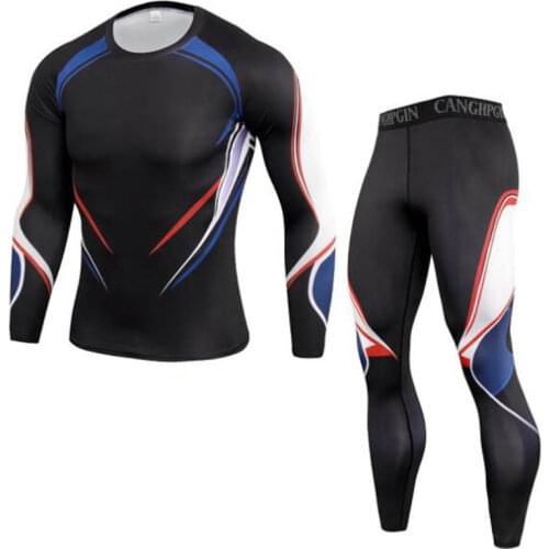 Quick Dry Mens Thermal underwear Sets Running Compression Sport Suits Basketball Tights Clothes Gym Fitness Jogging Sportswear
