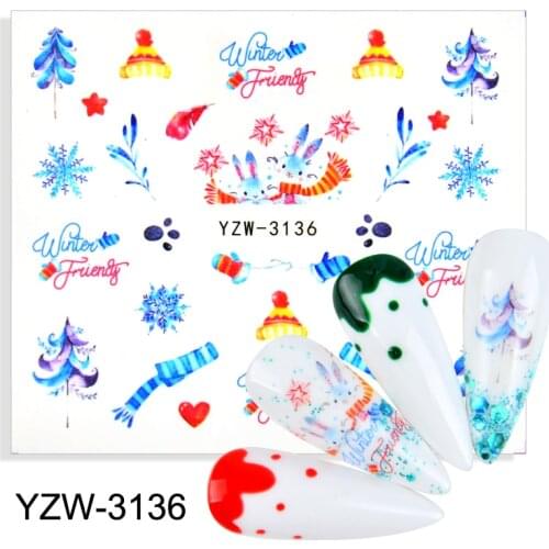 Watermark Cartoon Christmas Nail Adhesive Stickers Santas Snowman Tree Winter Xmas Nail Art Manicure Decoration Tip