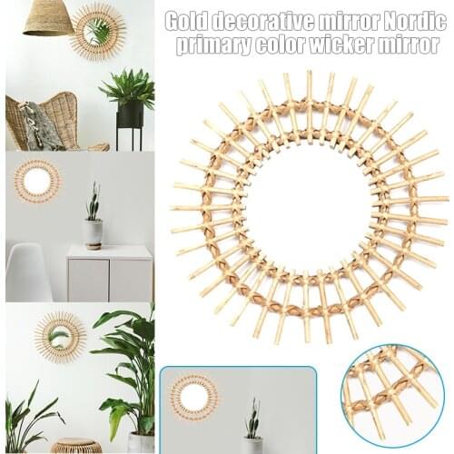 Wicker Willow Mirror Makeup Mirror Wall Mounted Home Decoration Hanging Ornament GQ