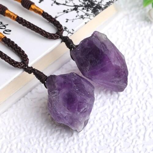 Natural Amethyst Quartz Pendant Irregular Raw Mineral Purple Crystal Pendulum Increase Woman Charm Necklaces Healing Stone Gifts