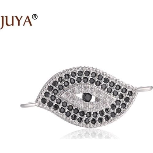 Jewelry making supplies Copper Micro Pave Black & White Zircon Rhinestone Turkey Evil Eye Connectors Charms Pendant DIY Findings