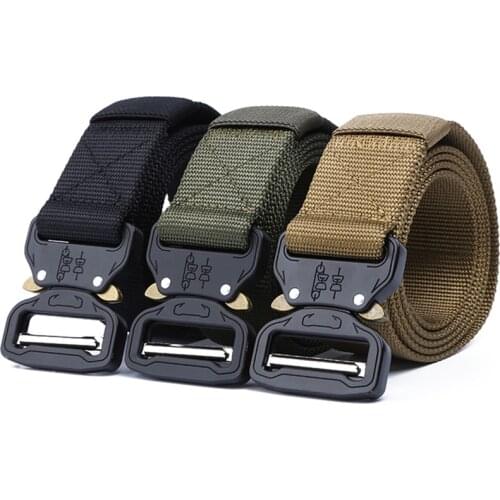 145CM Military Belt Tactical Army Belts Outdoor Nylon Adjustable Alloy Automatic Metal Buckle Black Hunting Belt Men