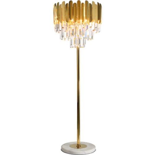 Nordic Light Luxury Stainless Steel Body Crystal Lampshade Floor Lamp for Living Room Study Decor Bedroom LED Standing Light