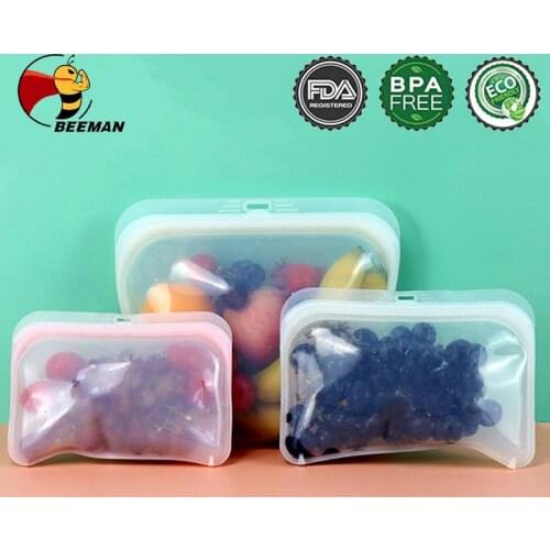 Silicone Food Storage Bag Reusable Food Storage Containers Leakproof Containers Stand Up Zip Shut Bag Cup Fresh Bag Fresh Wrap