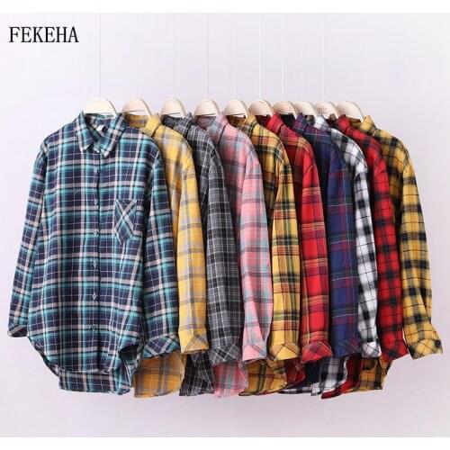 Loose Plaid Shirts Womens Casual Blouses And Tops Long Sleeve Female Clothes Spring Autumn