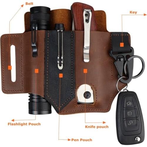 Outdoor Tactical Tools EDC Leather Case Waist Bag Wilderness Survival Tactical Pen Case Leather Flashlight Case