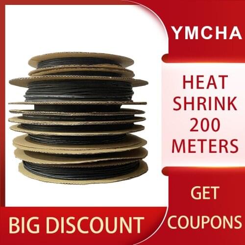 200 Meters Heat Shrinkng Tube 2:1 Polyolefin Shrinkable Tubing Insulating Cable Sleeve Black Diameter 1/1.5/2/2.5/3/4mm