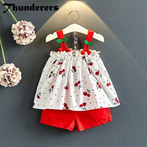 Thunderers Summer Toddler Baby Clothing Set Cartoon Cherry Shirt With Short Pants Children 2pcs Outfits Sumemr Kids Wear