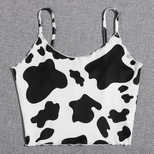 Tank Tops Sexy Halter Strap Cow Printed Summer Crop Top Women Clothing Cami Spaghetti Strap Sleeveless Summer Tops Корсет