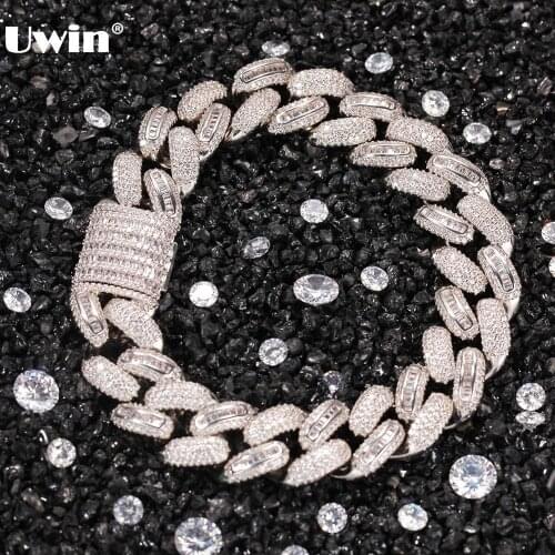 UWIN 15.5mm Baguette CZ Bracelets Necklaces Miami Cuban Bracelet Micro Paved CZ Necklaces Hip Hop Jewelry for Gifts