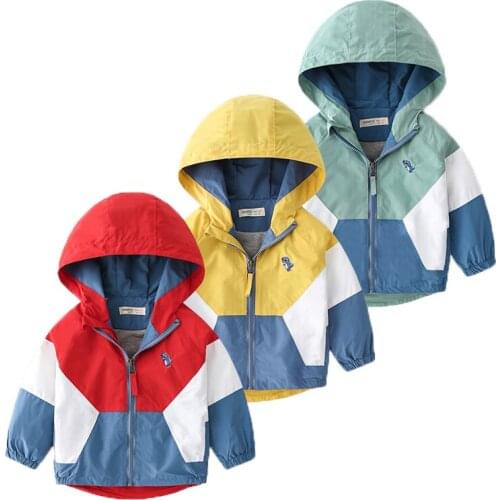 Toddler Baby kids Windbreaker Coat Spring Dinosaur Stitching Style Casual Jacket For Boys 1-6 Years Children Outerwear