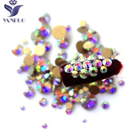 2000NoHF SS3-SS50 All Sizes 3D Nail Art Decorations Costura AB and Clear Strass Crystal Non Hotfix Flatback Nails Rhinestones