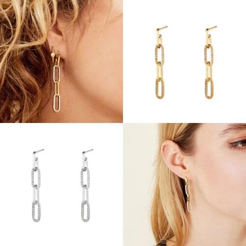 BOAKO Fashion Jewelry Real S925 Silver Earrings For Women 2021 Trend Chian Stud Earring Zircon Pendientes Brincos Aretes CZ