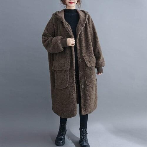Lady Hooded Coat Plus Size Autumn Winter Lambswool Thickening Warm Cashmere Jacket High-Quality Quilted Office Fur Parkas 2021