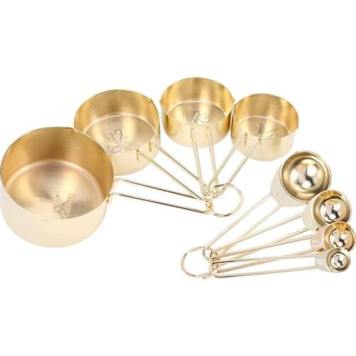 Gold Measuring Cups Measuring Spoons Set Stainless Steel 8 PIECE Dry and Liquid Ingredients Cooking Utensils