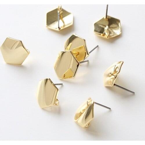 10 PCS 14mm Fashion Metal Gold Stud Earring Settings With a Loop For Jewelry Making