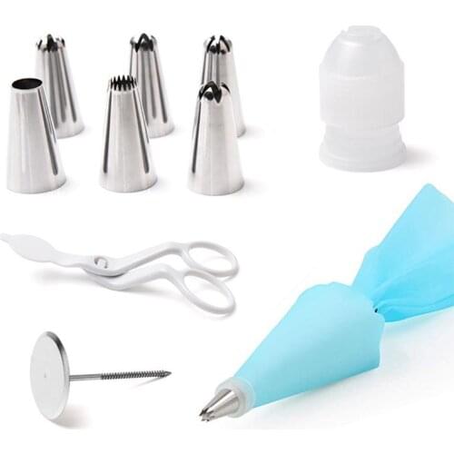 10 Pcs Silicone Pastry Cream Piping Bag Set Stainless Steel Reusable Cakecup Nozzle Kitchen DIY Cake Tool Decorating Supplies
