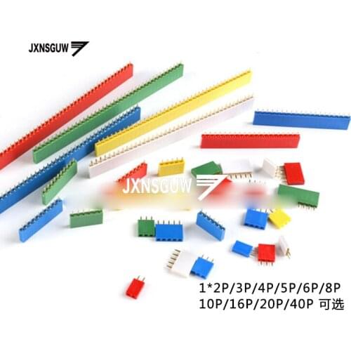 20pcs 2.54MM spacing blue Single row female row needle Insert seat 1*2P 1*3P 1*4P 1*5P 1*6P 1*8P 1*10P 1*16P 1*20P 1*40P
