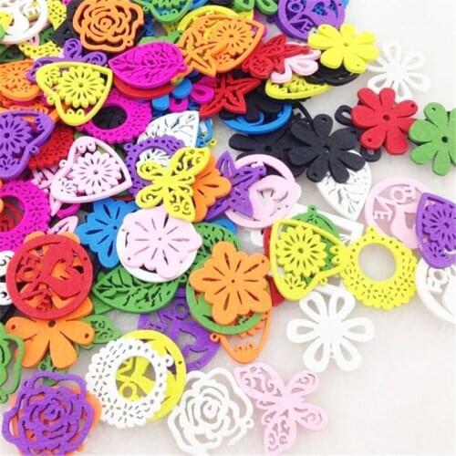 50pcs Flower Leafs Butterfly Wood Buttons Sewing DIY Crafts Mix WB87