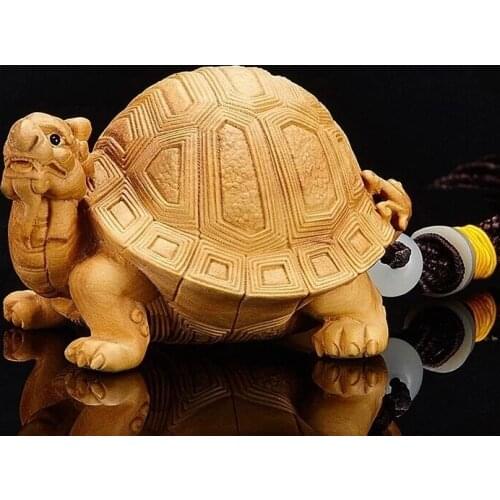 7cm Mythical Lucky Dragon Tortoise Solid Wood Carved Pendant Wood Good Luck Myth Animal Statue Arts Home Decoration