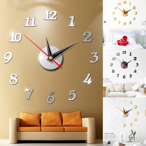 3D DIY Acrylic Mirror Sticker Modern Large Wall Digital Clocks Unique Big Number Watch Art 3D For Office Kids Room Home Decor