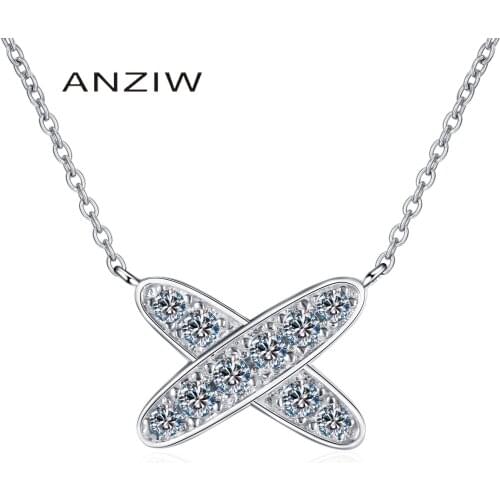 ANZIW 925 Sterling Silver Moissanite Diamond X-shaped Neckalces Silver 0.28CT Necklace Women Wedding Engagement Jewery Gifts