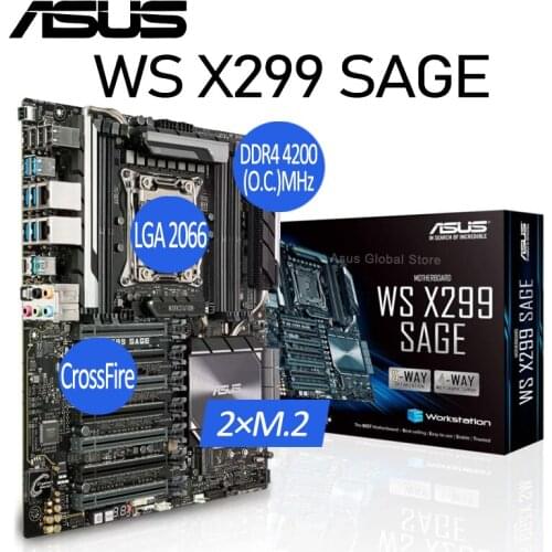 Asus LGA 2066 WS X299 SAGE Intel X299 Motherboard PCI-E 3.0 DDR4 128GB 2066 Motherboard CrossFireX Placa-mãe E-ATX Way SLI New