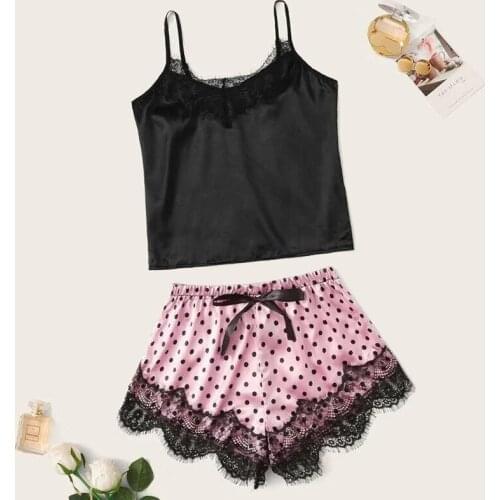 Satin Pajamas Women Lace Splice Satin Silk Pajamas Bow Nightdress Lingerie Women Underwear Sleepwear pigiama raso donna Homewear