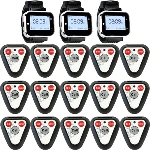 JINGLE BELLS Wireless Calling System 15 Calling Buttons 3 Watch Pager for Restaurant Equipment/ Call Bells for hotel, cafe, spa