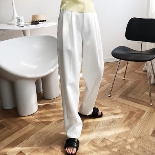 White Suit Pants Woman High Waist Loose Harem Pant Pockets Office Ladies Fashion Pink Trousers Korean Style 2020 Autumn New