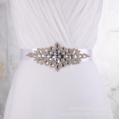 Crystal Wedding Dress Sash Handmade Rhinestone Bridal Waist Belt Satin Ribbon 9cm*23cm
