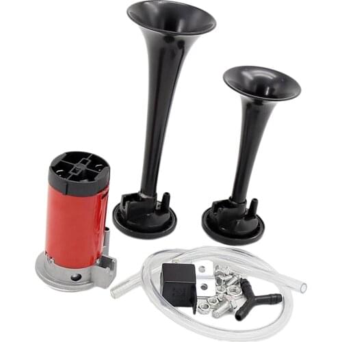 12V Dual Electric Pump 2-Trumpet Air Horn Compressor Kit 130db Black for Car Truck Train SUV VAN Boat Motorcycle