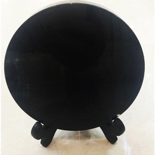 New arrivals high quality 100% natural black obsidian stone circle disk round plate fengshui mirror for home office decoration