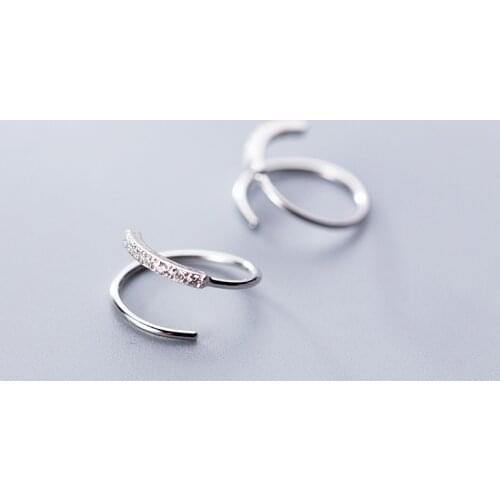 MloveAcc 100% 925 Sterling Silver Small Ear Bones Ear Buckle with CZ Tightly Packed Mini Wave Earrings