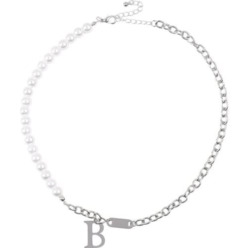 RZ101 Fashion B Series Pearl Stitching Necklace Niche 2021 New Hip-Hop Clavicle Chain Ins Tide Cold Wind C417