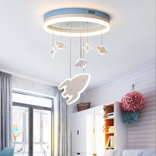 Cartoon creative planet lamp Kids boy bedroom childrens room lamp modern ceiling lights LED eye protection rocket light LB12304
